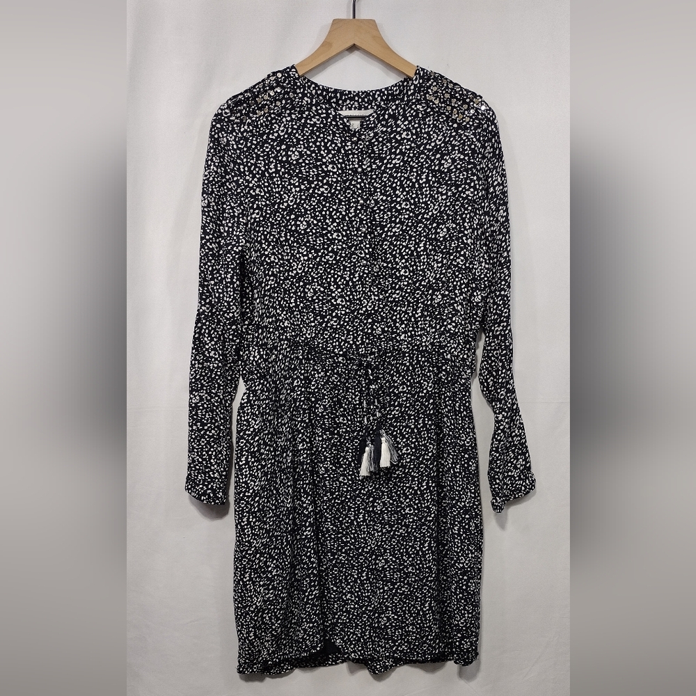 Cortefiel Long Sleeve Casual Dress Women's L Black White Casual Comfy Retro 90s